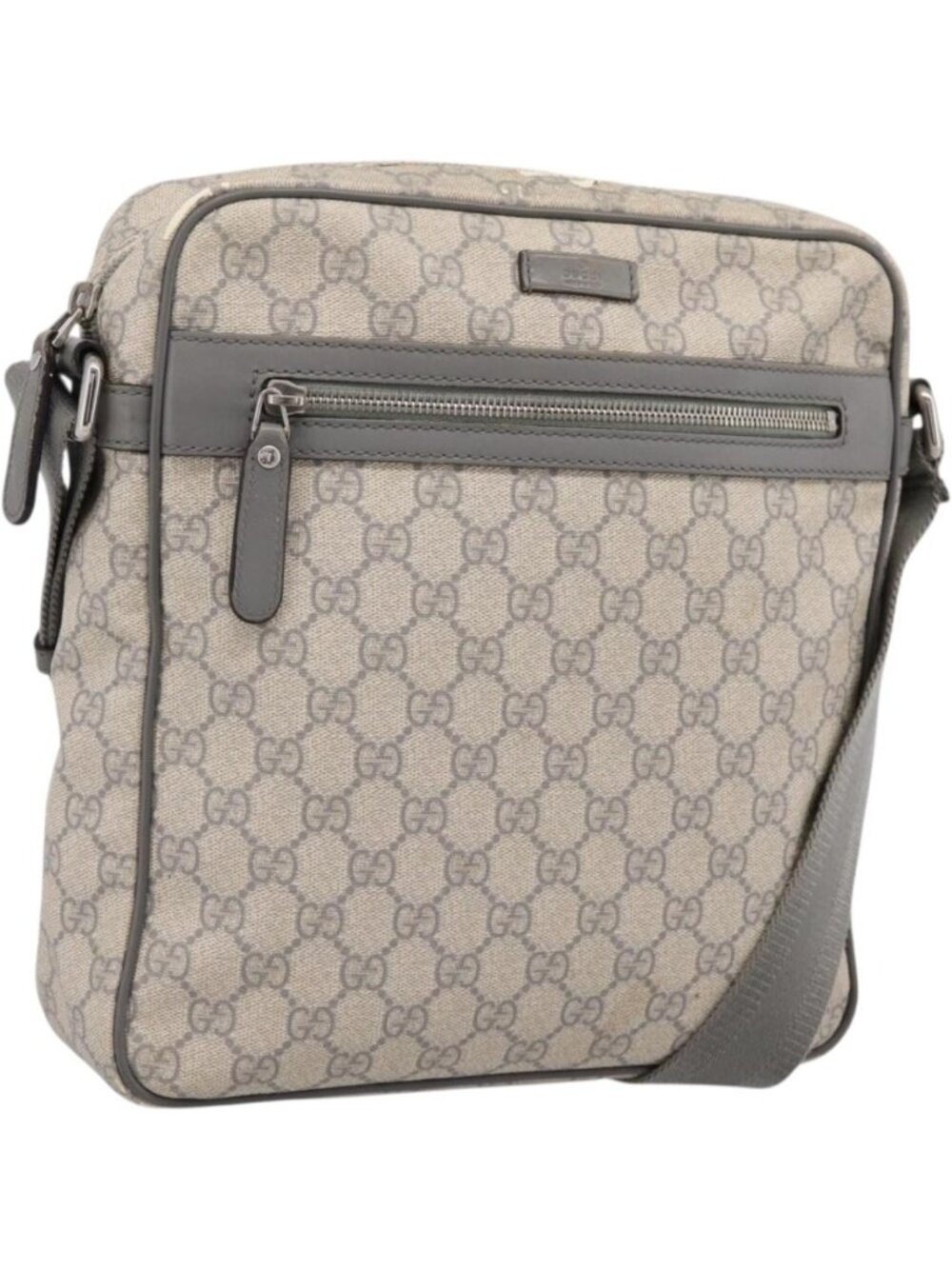 GUCCI GG Supreme Shoulder Bag PVC Beige Silver 201448
